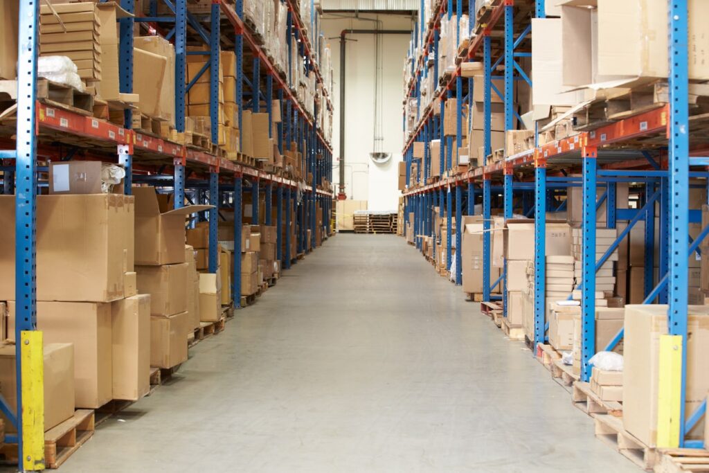 pallet racking w product on them